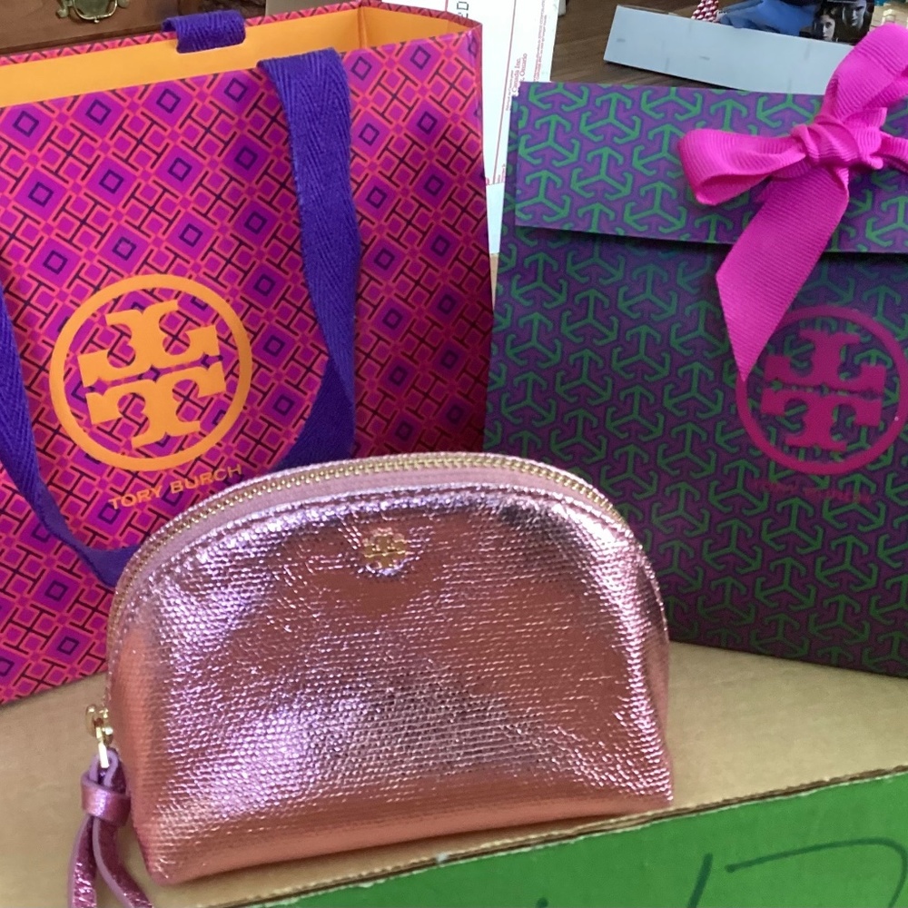 Tory Burch Metallic Pink Makeup Bag